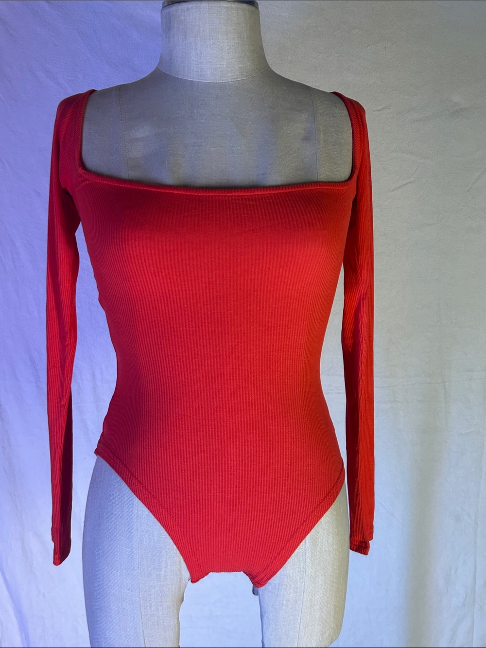 Sheike Red Square Neck Long Sleeve Ribbed Bodysuit